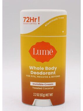 Lume Whole Body Deodorant Invisible Cream Toasted Coconut 2.2oz Aluminum-Free